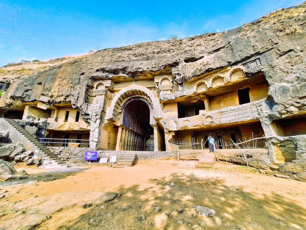 Bhaja Caves Chaitya Hall with arched entrance and stupa