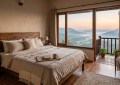 Cozy homestay bedroom in Lonavala with valley view, soft morning light, wooden furniture, minimal staging, natural reali